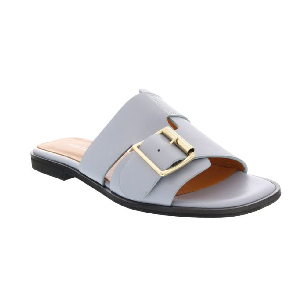 Ventutto Light Blue Buckle Flat Leather Slide